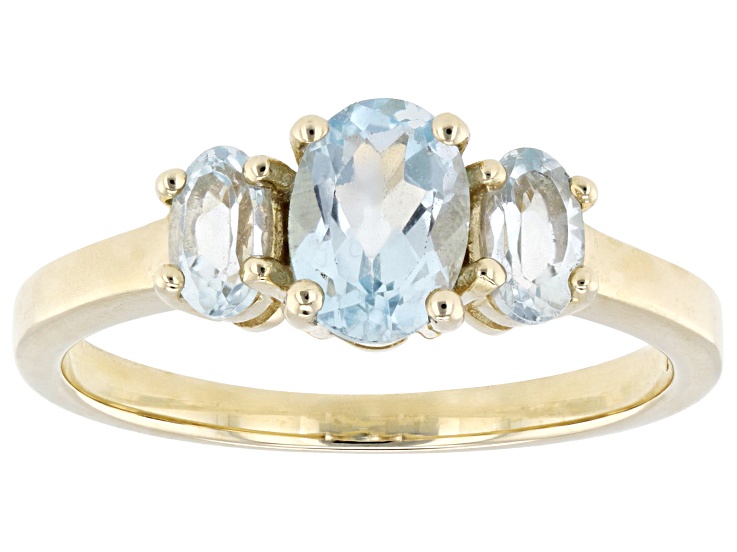 Blue Aquamarine with Sky Blue Topaz 10k Yellow Gold Ring 1.05ctw