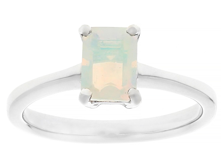 White Ethiopian Opal Rhodium Over Sterling Silver Solitaire Ring 0.45ct