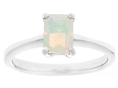 White Ethiopian Opal Rhodium Over Sterling Silver Solitaire Ring 0.45ct