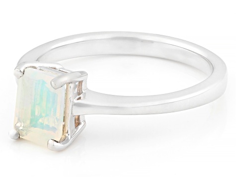 White Ethiopian Opal Rhodium Over Sterling Silver Solitaire Ring 0.45ct