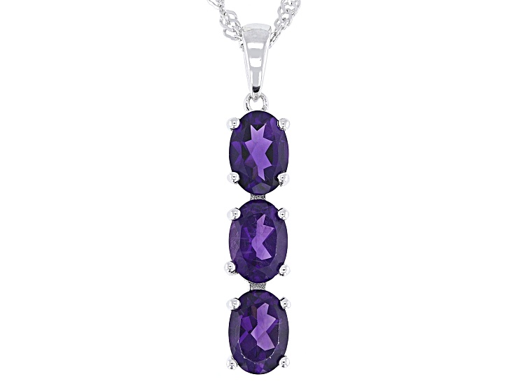 Purple African Amethyst Rhodium Over Sterling Silver Pendant with Chian 1.75ctw