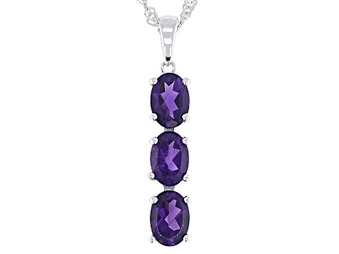 Purple African Amethyst Rhodium Over Sterling Silver Pendant with Chian 1.75ctw
