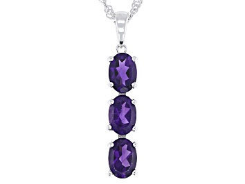 Picture of Purple African Amethyst Rhodium Over Sterling Silver Pendant with Chian 1.75ctw