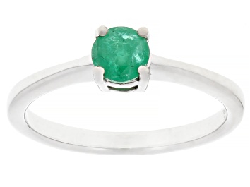 Picture of Green Emerald Rhodium Over Sterling Silver Solitaire Ring 0.38ct