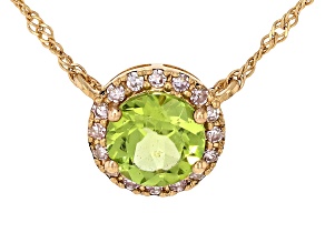 Green Peridot with White Diamond 14K Yellow Gold Necklace 0.84ctw