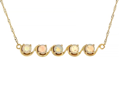White Ethiopian Opal 14K Yellow Gold 5-Stone Wave Bar Necklace 0.64ctw