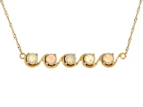 White Ethiopian Opal 14K Yellow Gold 5-Stone Wave Bar Necklace 0.64ctw