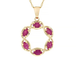 Red Ruby 14K Yellow Gold 6-Stone Pendant With Chain 1.47ctw
