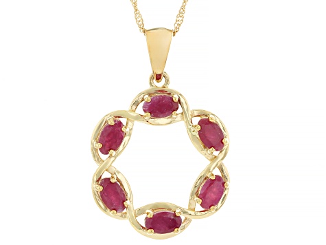 Red Ruby 10K Yellow Gold 6-Stone Pendant With Chain 1.47ctw