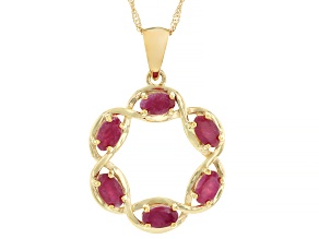 Red Ruby 10K Yellow Gold 6-Stone Pendant With Chain 1.47ctw