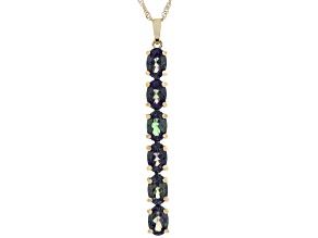 Blue Lab Created Alexandrite 10K Yellow Gold 6-Stone Pendant With Chain 2.35ctw
