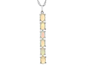 White Ethiopian Opal Rhodium Over Sterling Silver 6-Stone Pendant With Chain 1.15ctw