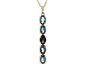 Blue Lab Created Alexandrite 10K Yellow Gold 5-Stone Pendant With Chain 1.95ctw
