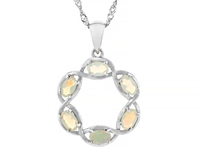White Opal Rhodium Over Sterling Silver 6-Stone Pendant with Chain 0.65ctw