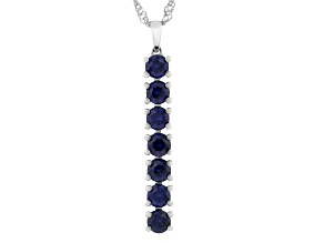 Blue Lab Created Sapphire Rhodium Over Sterling Silver 7-Stone Pendant with Chain 2.04ctw