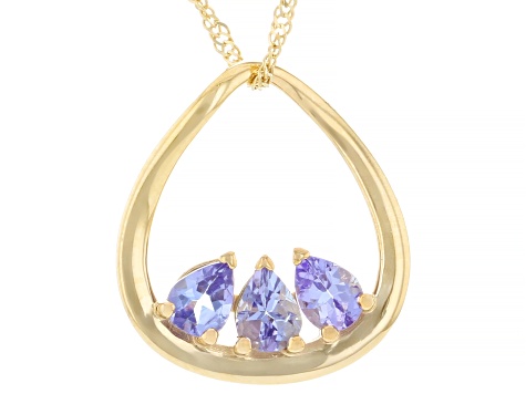 Tanzanite 14K Yellow Gold 3-Stone Pendant With Chain 0.33ctw