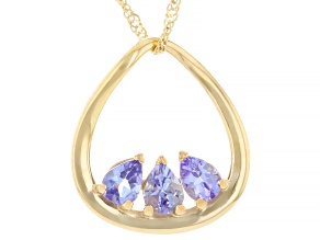 Tanzanite 14K Yellow Gold 3-Stone Pendant With Chain 0.33ctw