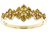 Natural Butterscotch Diamond 10k Yellow Gold Cluster Band Ring 0.75ctw