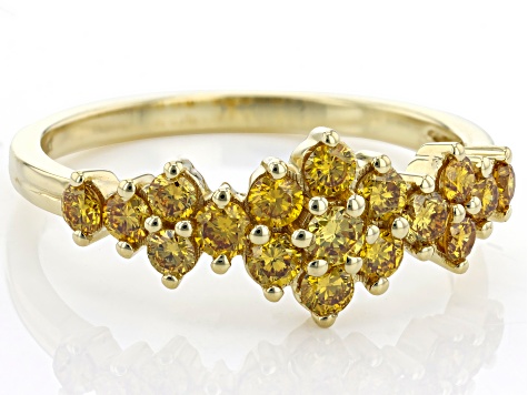 Natural Butterscotch Diamond 10k Yellow Gold Cluster Band Ring 0.75ctw