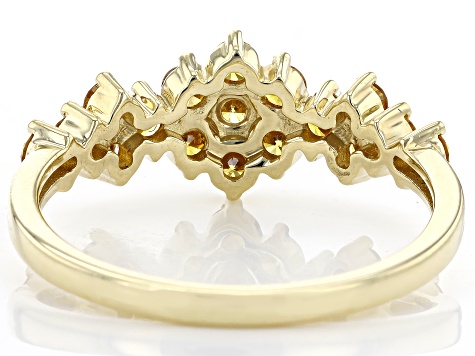 Natural Butterscotch Diamond 10k Yellow Gold Cluster Band Ring 0.75ctw
