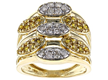 Picture of Natural Butterscotch And White Diamond 10k Yellow Gold Wide Band Ring 1.25ctw