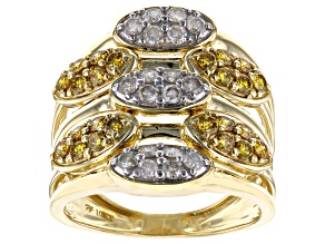 Natural Butterscotch And White Diamond 10k Yellow Gold Wide Band Ring 1.25ctw