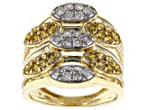 Natural Butterscotch And White Diamond 10k Yellow Gold Wide Band Ring 1.25ctw