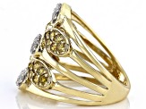 Natural Butterscotch And White Diamond 10k Yellow Gold Wide Band Ring 1.25ctw