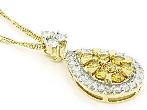 Natural Butterscotch And White Diamond 10k Yellow Gold Teardrop Pendant With 18" Chain 0.75ctw