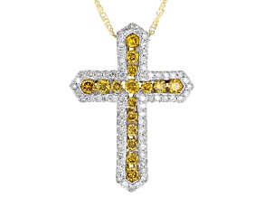 Natural Butterscotch And White Diamond 10k Yellow Gold Cross Slide Pendant With 18" Chain 1.00ctw