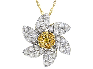 Picture of Natural Butterscotch And White Diamond 10k Yellow Gold Floral Slide Pendant With 18" Chain 1.25ctw