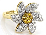 Natural Butterscotch And White Diamond 10k Yellow Gold Floral Cluster Ring 1.25ctw