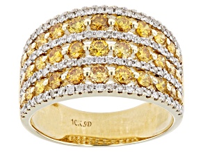 Natural Butterscotch And White Diamond 10k Yellow Gold Multi-Row Wide Band Ring 1.75ctw