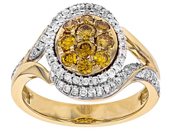 Picture of Natural Butterscotch And White Diamond 10k Yellow Gold Halo Cluster Ring 1.00ctw