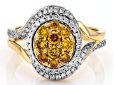 Natural Butterscotch And White Diamond 10k Yellow Gold Halo Cluster Ring 1.00ctw