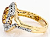 Natural Butterscotch And White Diamond 10k Yellow Gold Halo Cluster Ring 1.00ctw