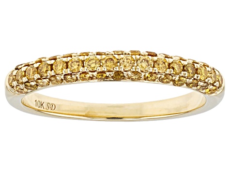 Natural Butterscotch Diamond 10k Yellow Gold Band Ring 0.50ctw
