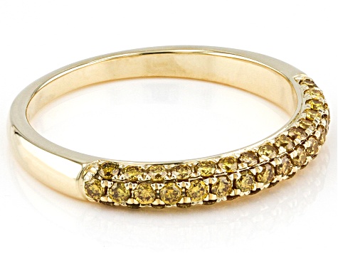 Natural Butterscotch Diamond 10k Yellow Gold Band Ring 0.50ctw