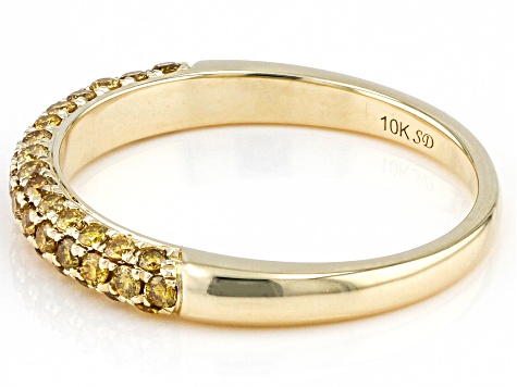 Natural Butterscotch Diamond 10k Yellow Gold Band Ring 0.50ctw