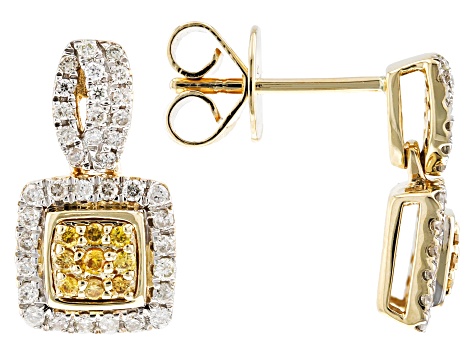 Natural Butterscotch And White Diamond 10k Yellow Gold Dangle Earrings 0.35ctw