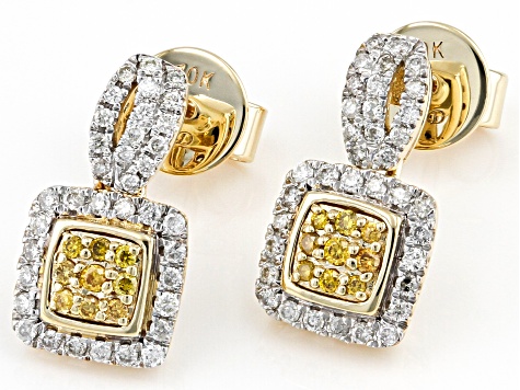 Natural Butterscotch And White Diamond 10k Yellow Gold Dangle Earrings 0.35ctw