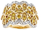 Natural Butterscotch And White Diamond 10k Yellow Gold Wide Band Ring