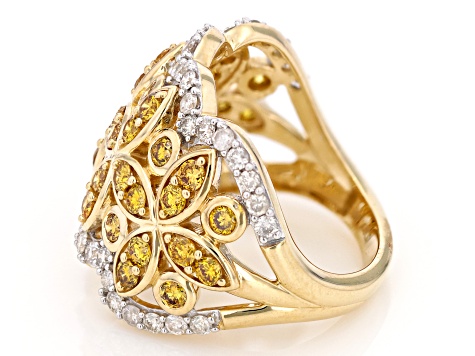 Natural Butterscotch And White Diamond 10k Yellow Gold Wide Band Ring