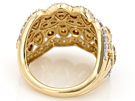 Natural Butterscotch And White Diamond 10k Yellow Gold Wide Band Ring