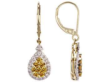 Picture of Natural Butterscotch And White Diamond 10k Yellow Gold Teardrop Earrings 1.00ctw