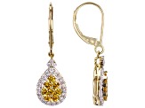 Natural Butterscotch And White Diamond 10k Yellow Gold Teardrop Earrings 1.00ctw