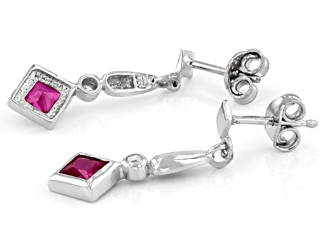 Lab Created Ruby And White Cubic Zirconia Rhodium Over Sterling Silver Earrings 0.90ctw
