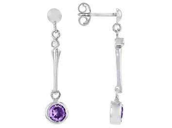 Picture of Purple And White Cubic Zirconia Rhodium Over Sterling Silver Earrings 1.70ctw
