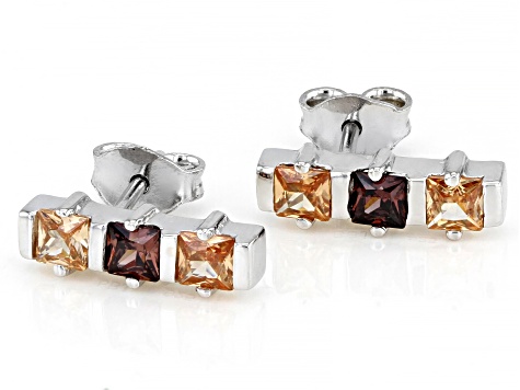 Champagne And Mocha Cubic Zirconia Rhodium Over Sterling Silver Earrings 1.40ctw