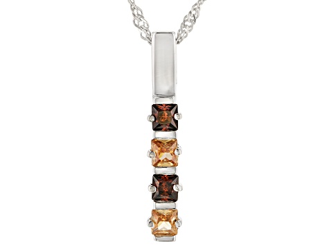 Champagne And Mocha Cubic Zirconia Rhodium Over Sterling Silver Pendant With Chain 0.95ctw